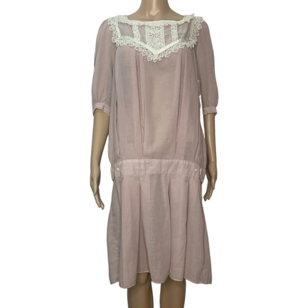 Vintage Rare Gunne Sax Cottage Core Blush Edwardian Crocheted Trim Slip Dress